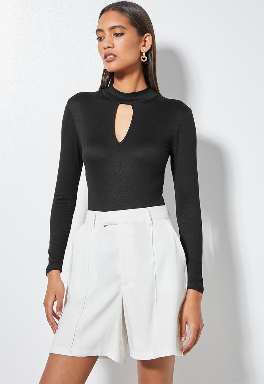 VELVET - Turtleneck front keyhole bodysuit - black