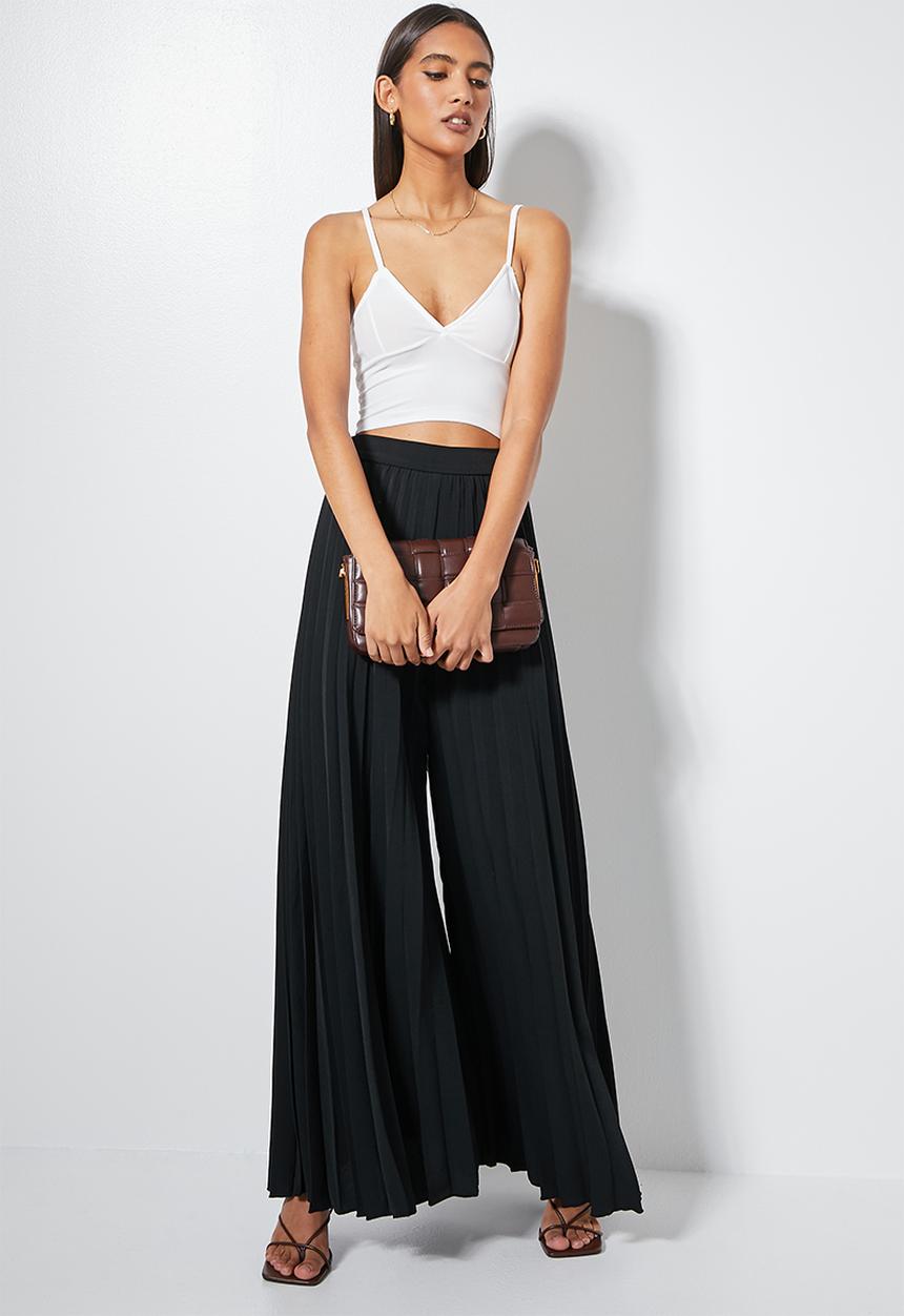 VELVET - Pleated palazzo - black
