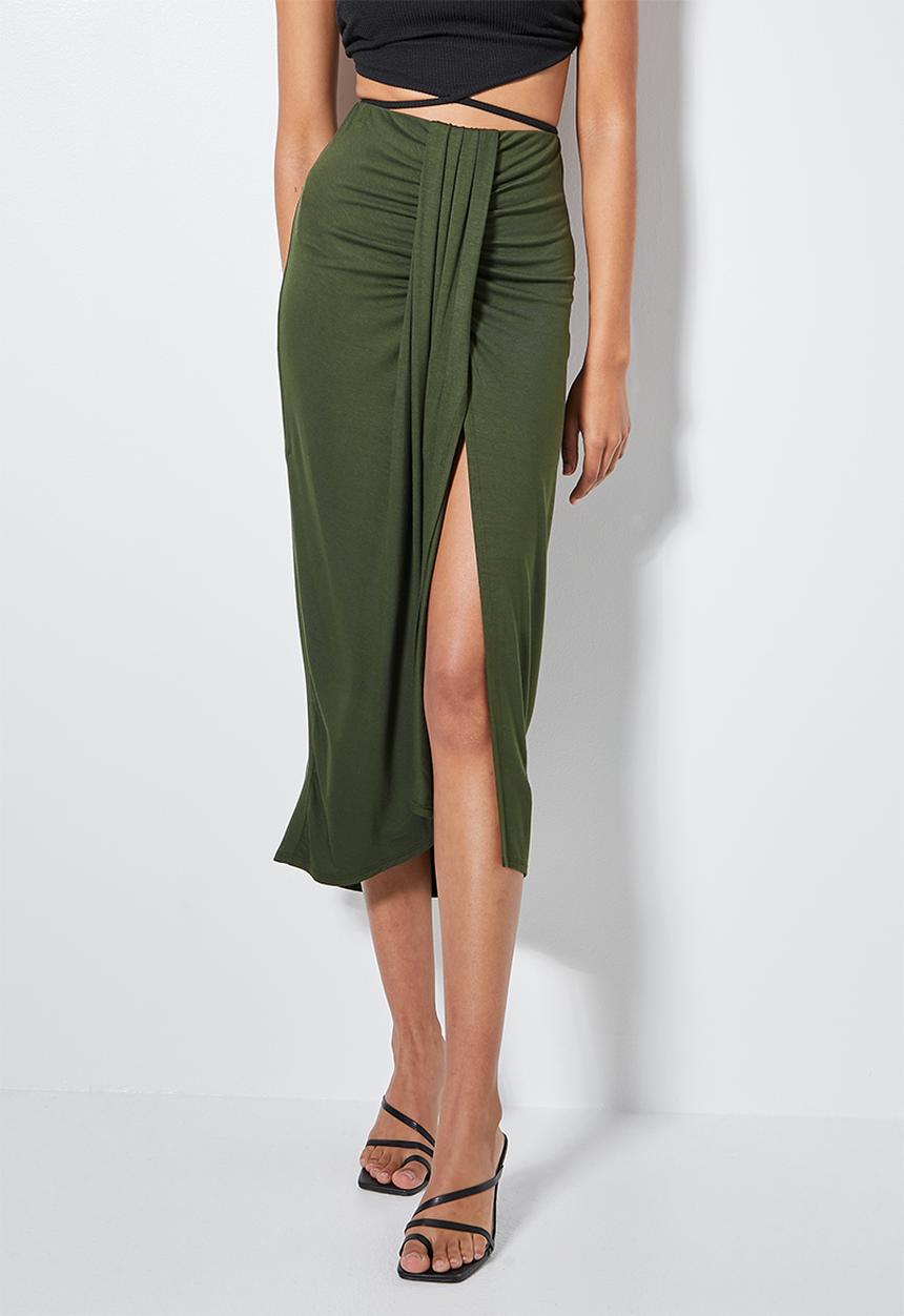 VELVET - Knit sarong skirt - green fatigue