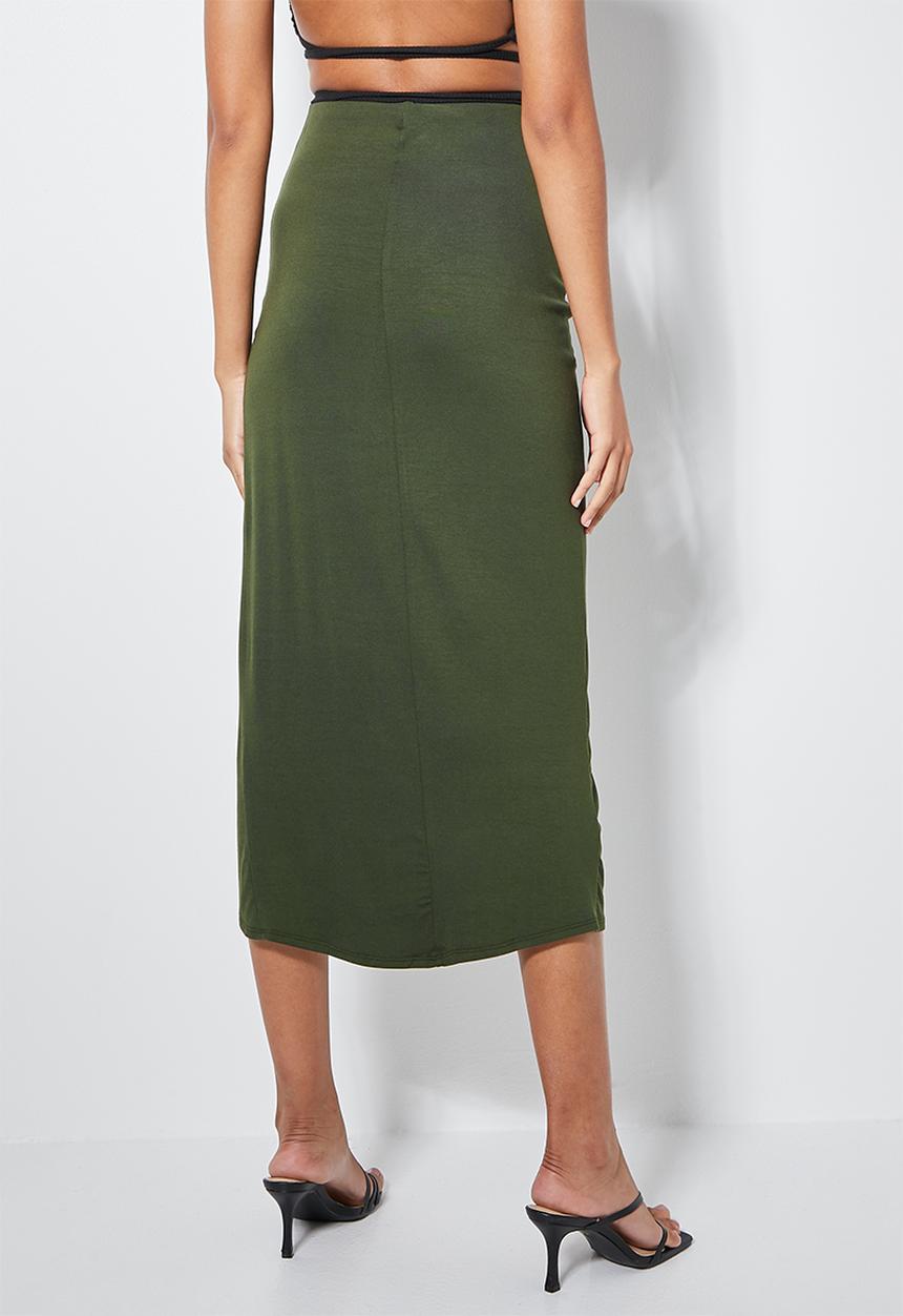 VELVET - Knit sarong skirt - green fatigue