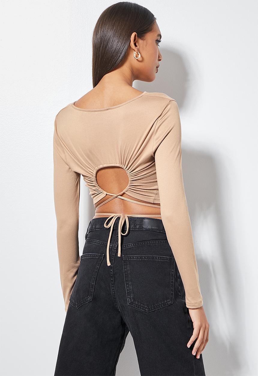 VELVET - Crop top with waist ties - neutral