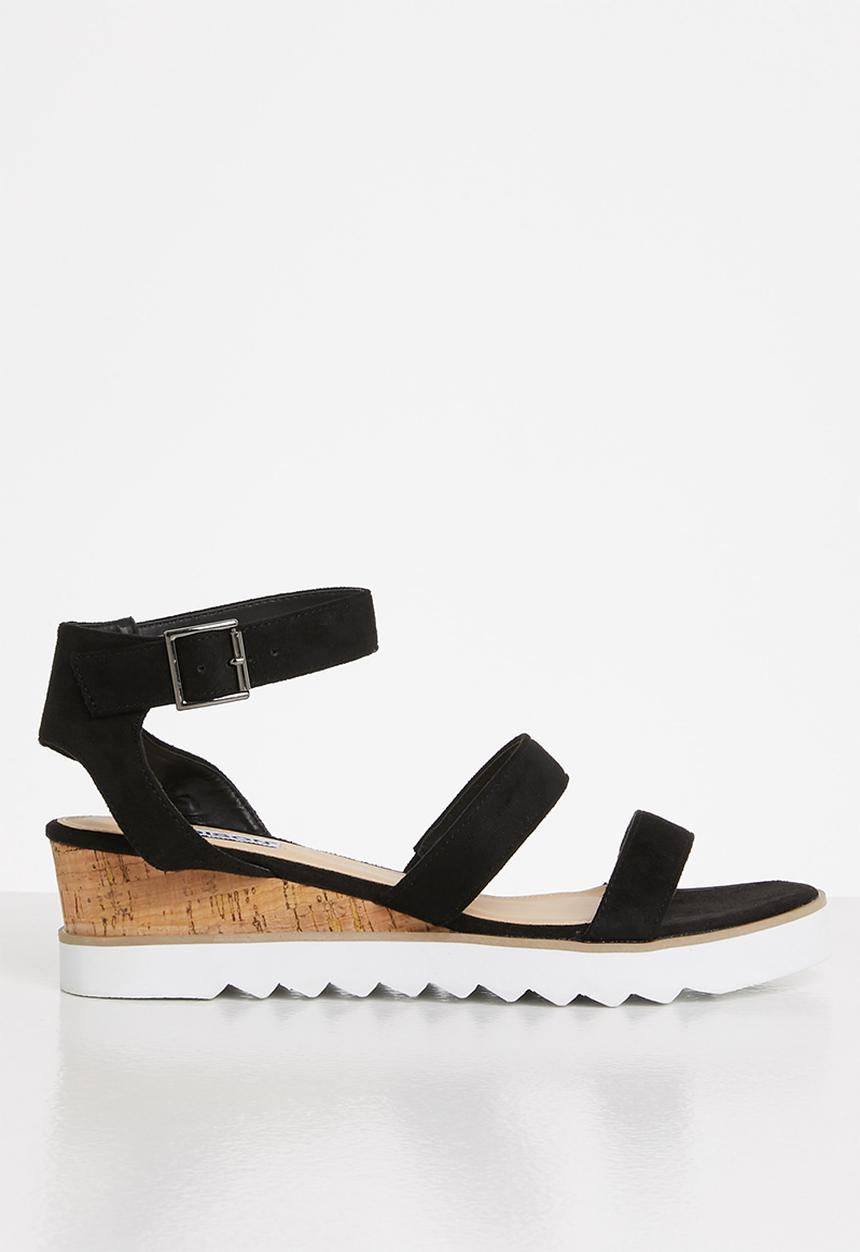Madison® - Erika ankle strap wedge heel - black