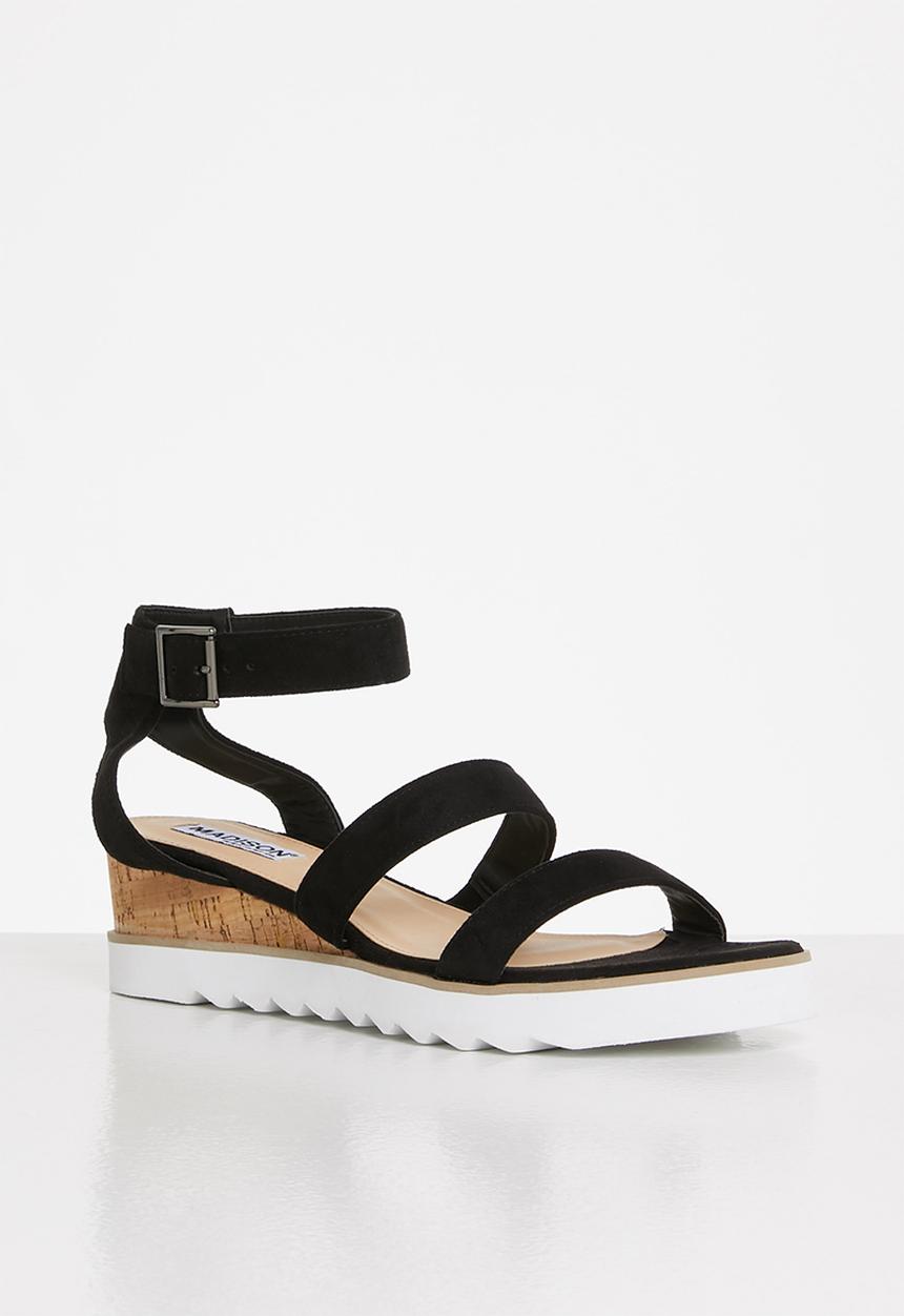 Madison® - Erika ankle strap wedge heel - black