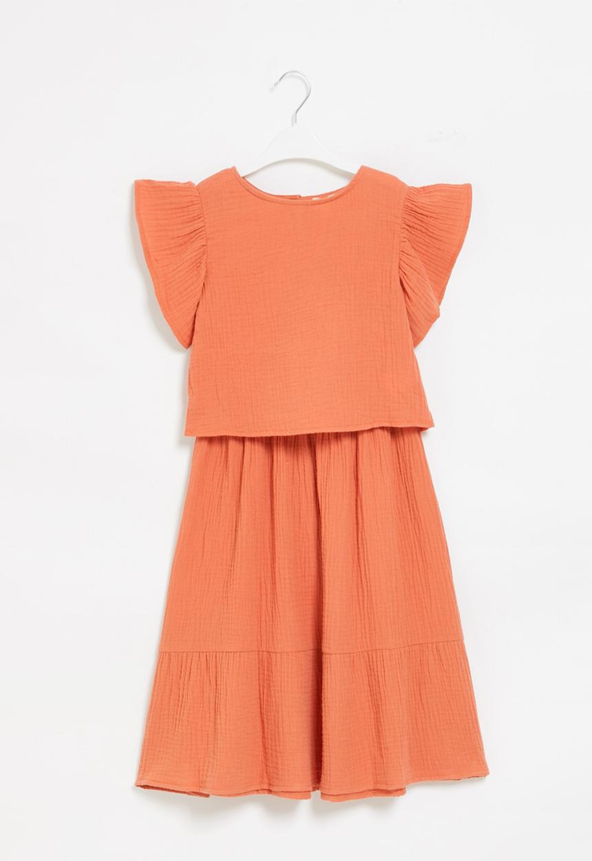 Superbalist Kids - Flutter sleeve & midi skirt set - orange