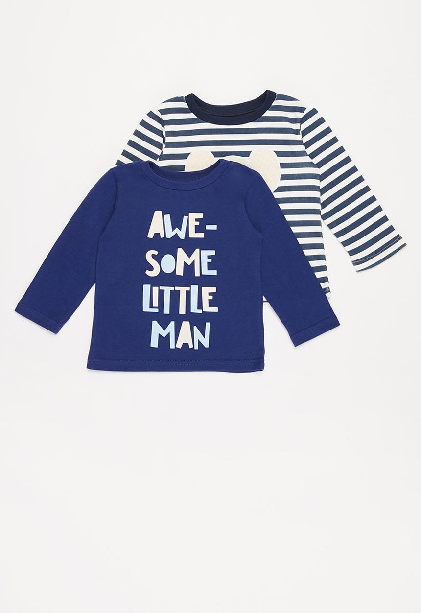 Pop Candy - Baby boys 2 pack design tee - navy & white 