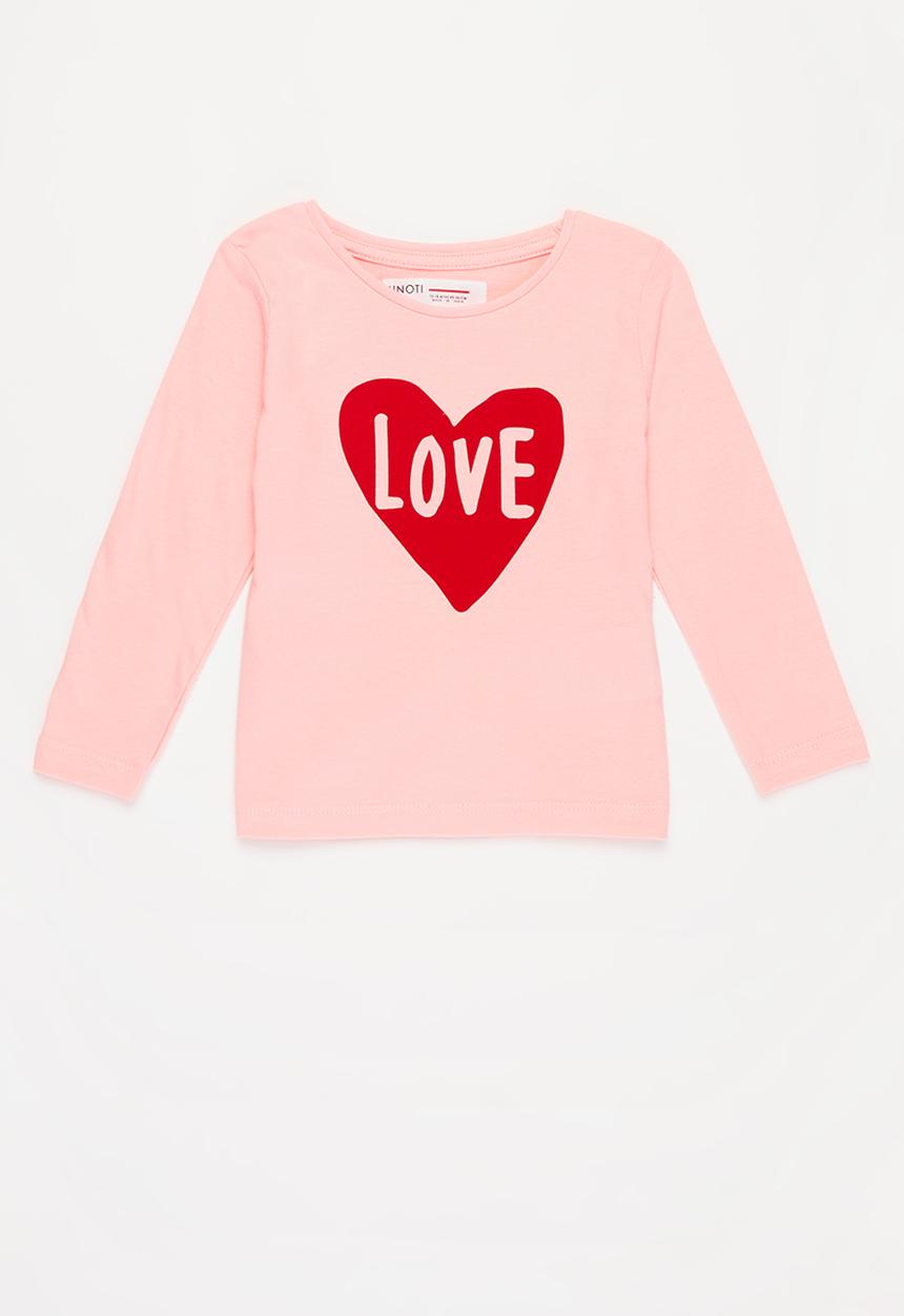 MINOTI - Girls basic heart love long sleeve top - pink