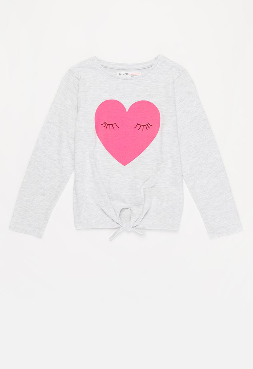 MINOTI - Girls basic heart long sleeve top - light grey