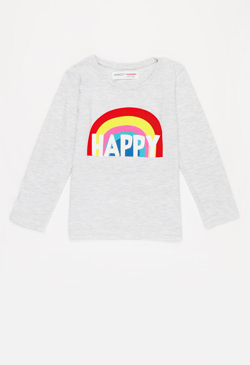 MINOTI - Girls basic rainbow happy long sleeve top - grey