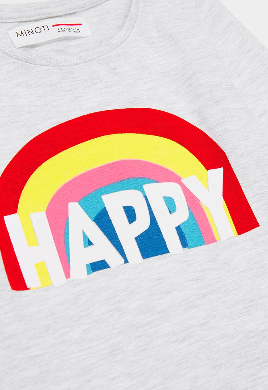 MINOTI - Girls basic rainbow happy long sleeve top - grey