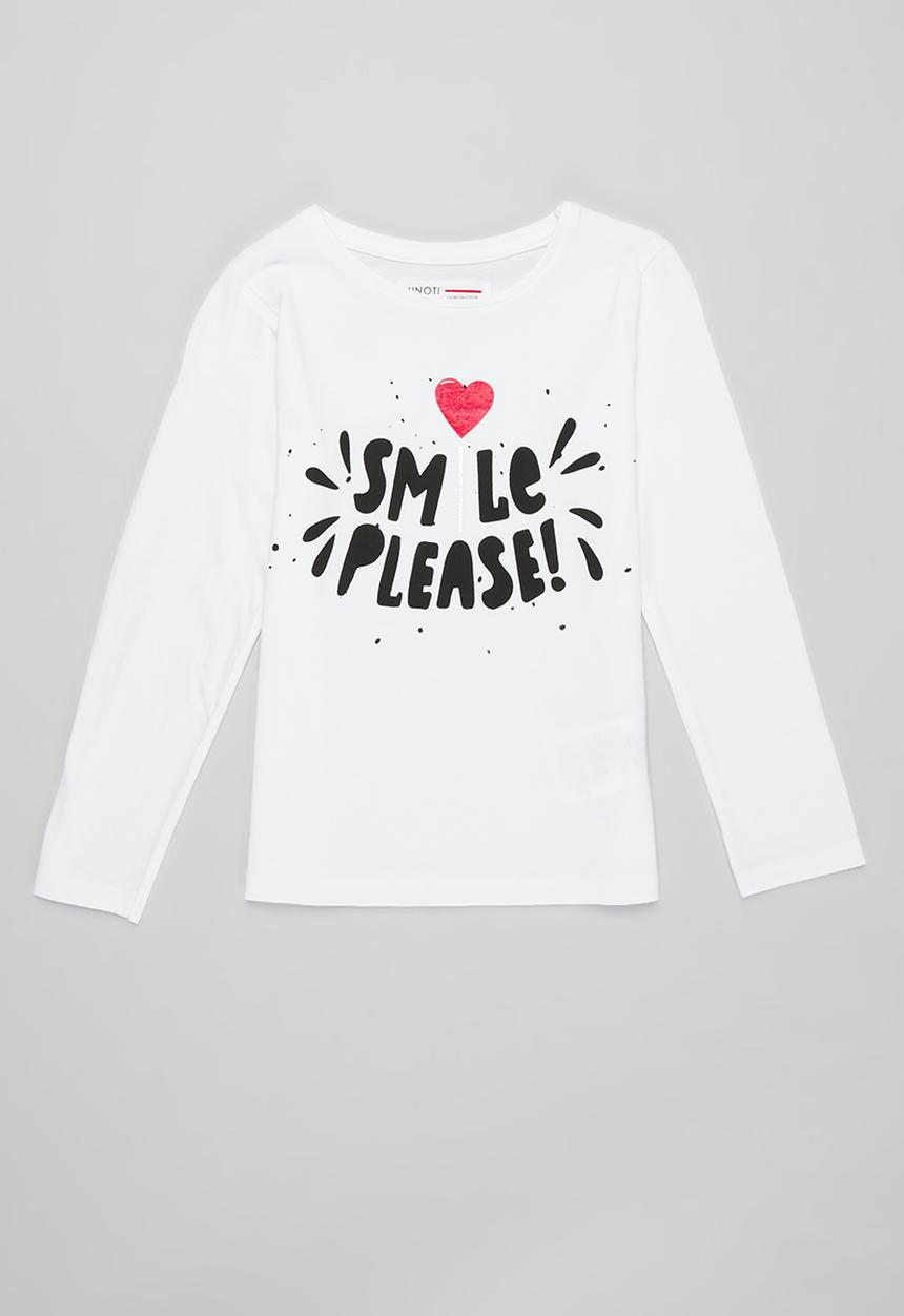 MINOTI - Girls basic smile please long sleeve top - white