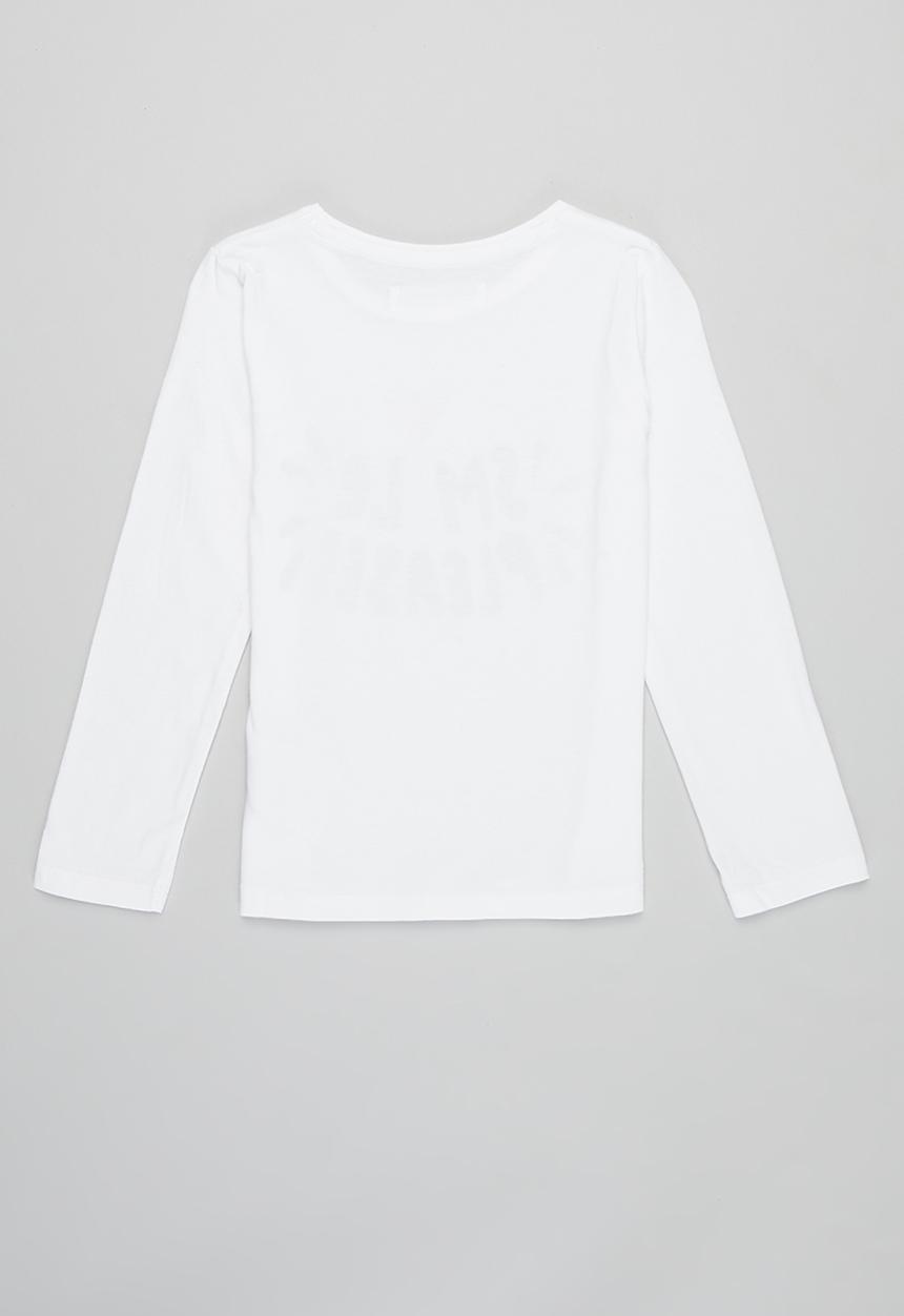 MINOTI - Girls basic smile please long sleeve top - white