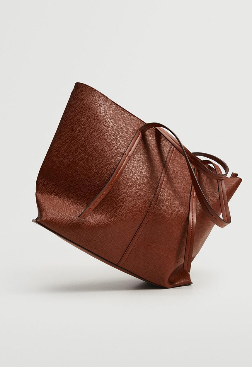 MANGO - Pebbled shopper bag - brown 