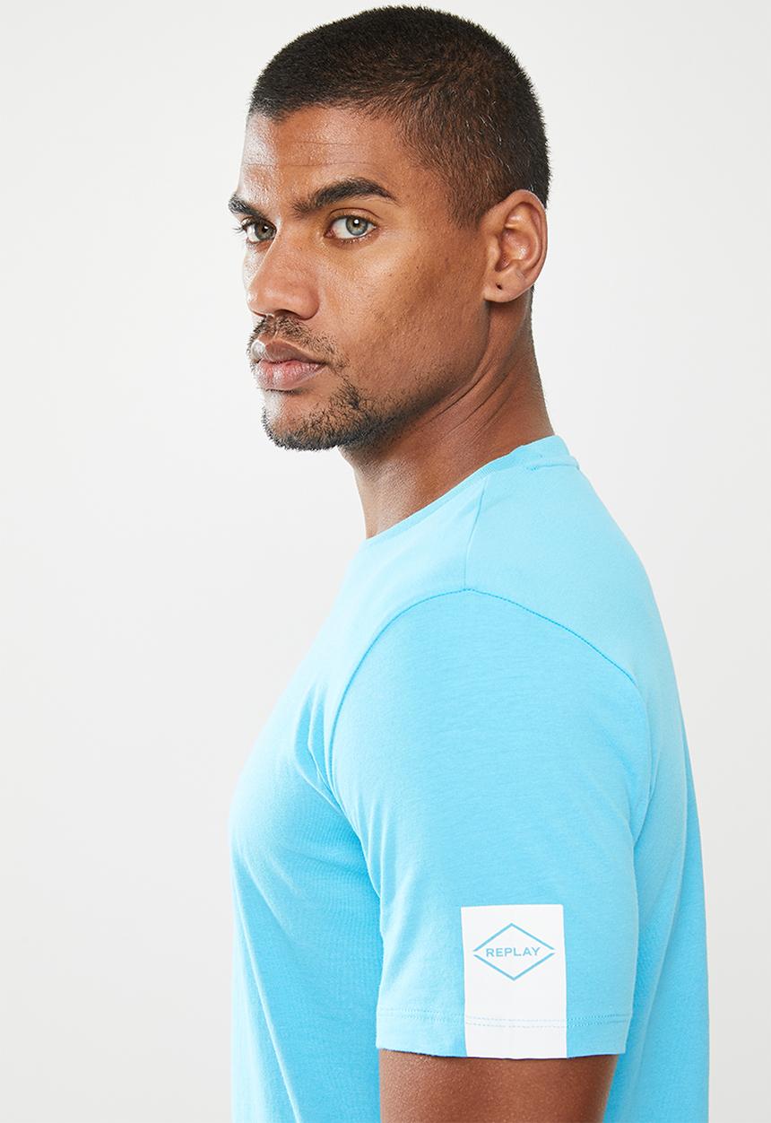 Replay - Left arm patch tee - light blue