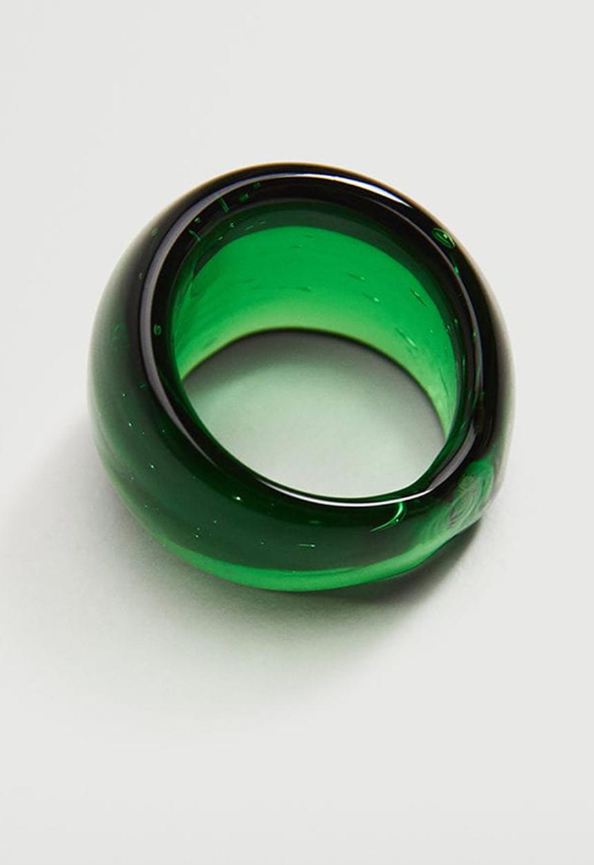 MANGO - Big crystal ring - green