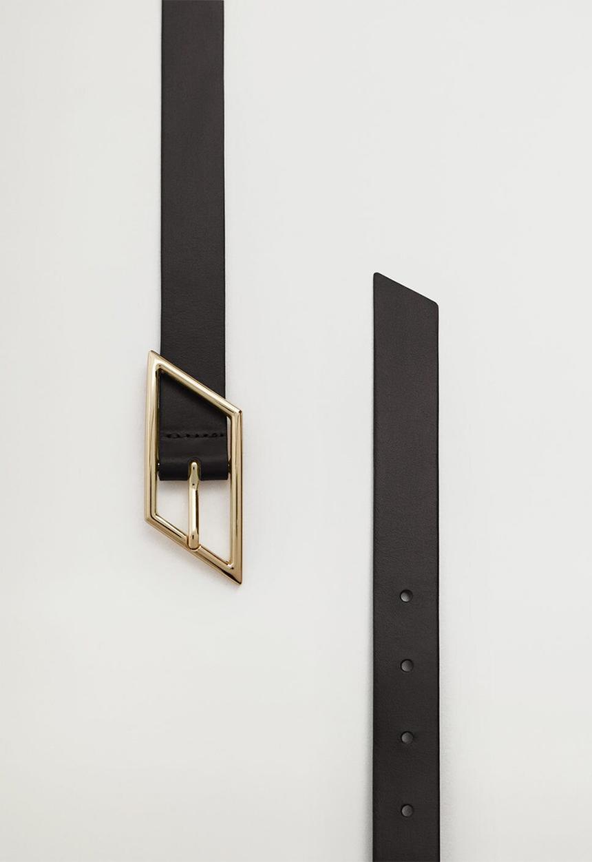 MANGO - Buckle leather belt - black