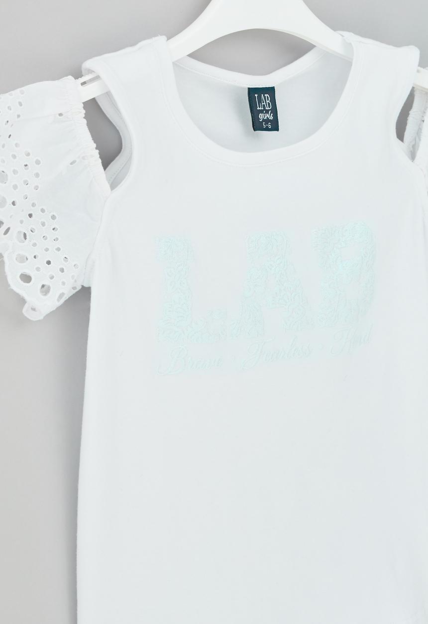 LAB - Girls off-should anglaise top - white