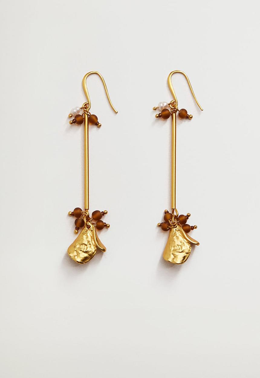 MANGO - Beaded pendant earrings - gold