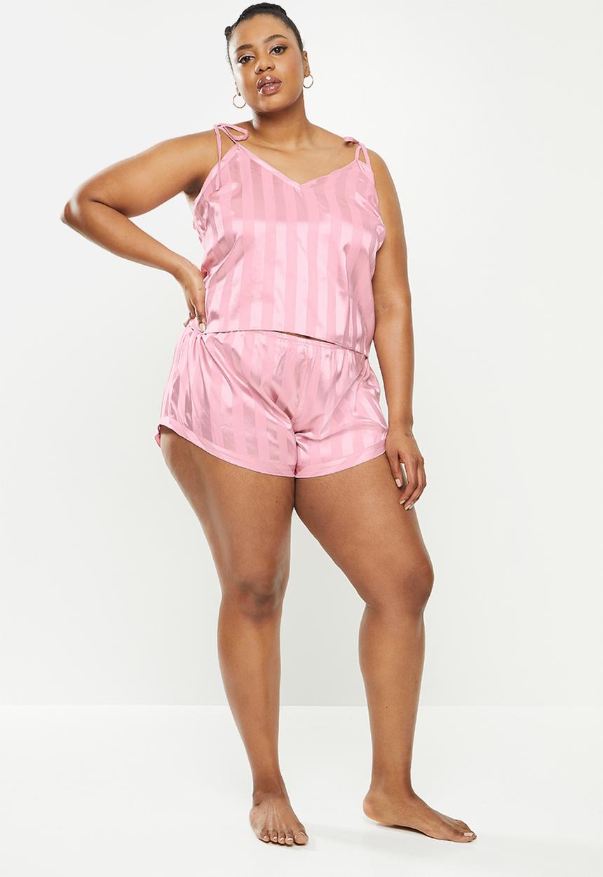 Missguided - Plus tie stripe cami top and shorts - pink