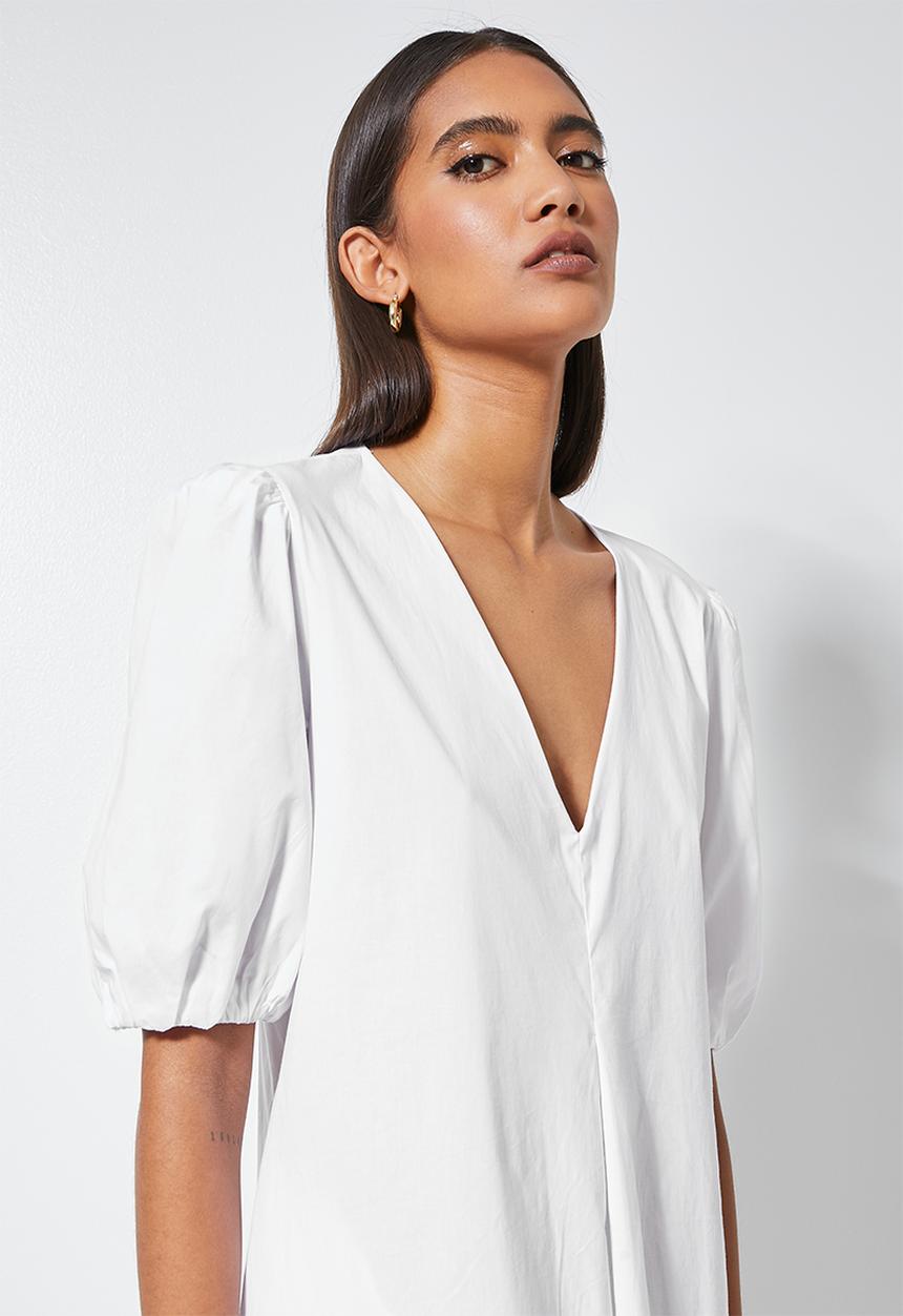 Superbalist - V-neck poplin trapeze - white