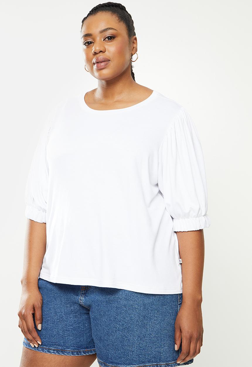 Me&B - Plus basic puff sleeve tee - white
