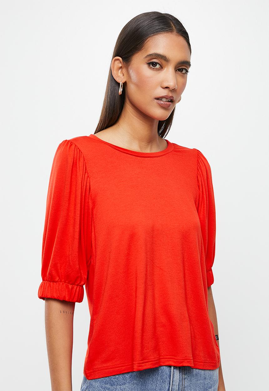 Me&B - Basic puff sleeve tee - red