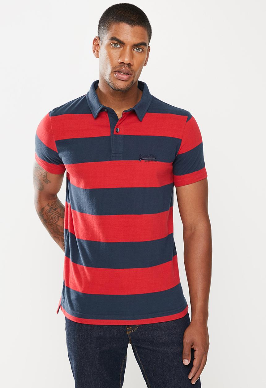 Superdry. - Academy stripe polo - varsity hoop stripe red
