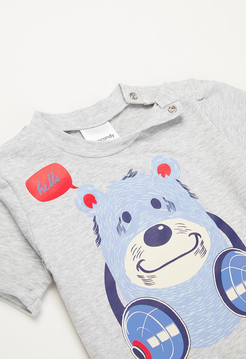 Pop Candy - Baby boys bear tee - grey