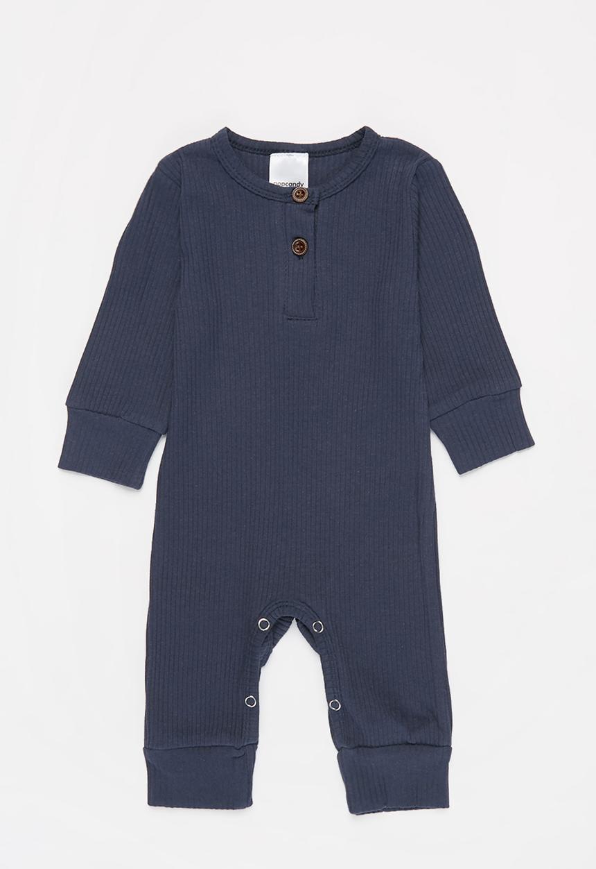 Pop Candy - Baby boys long sleeve romper with buttons - navy