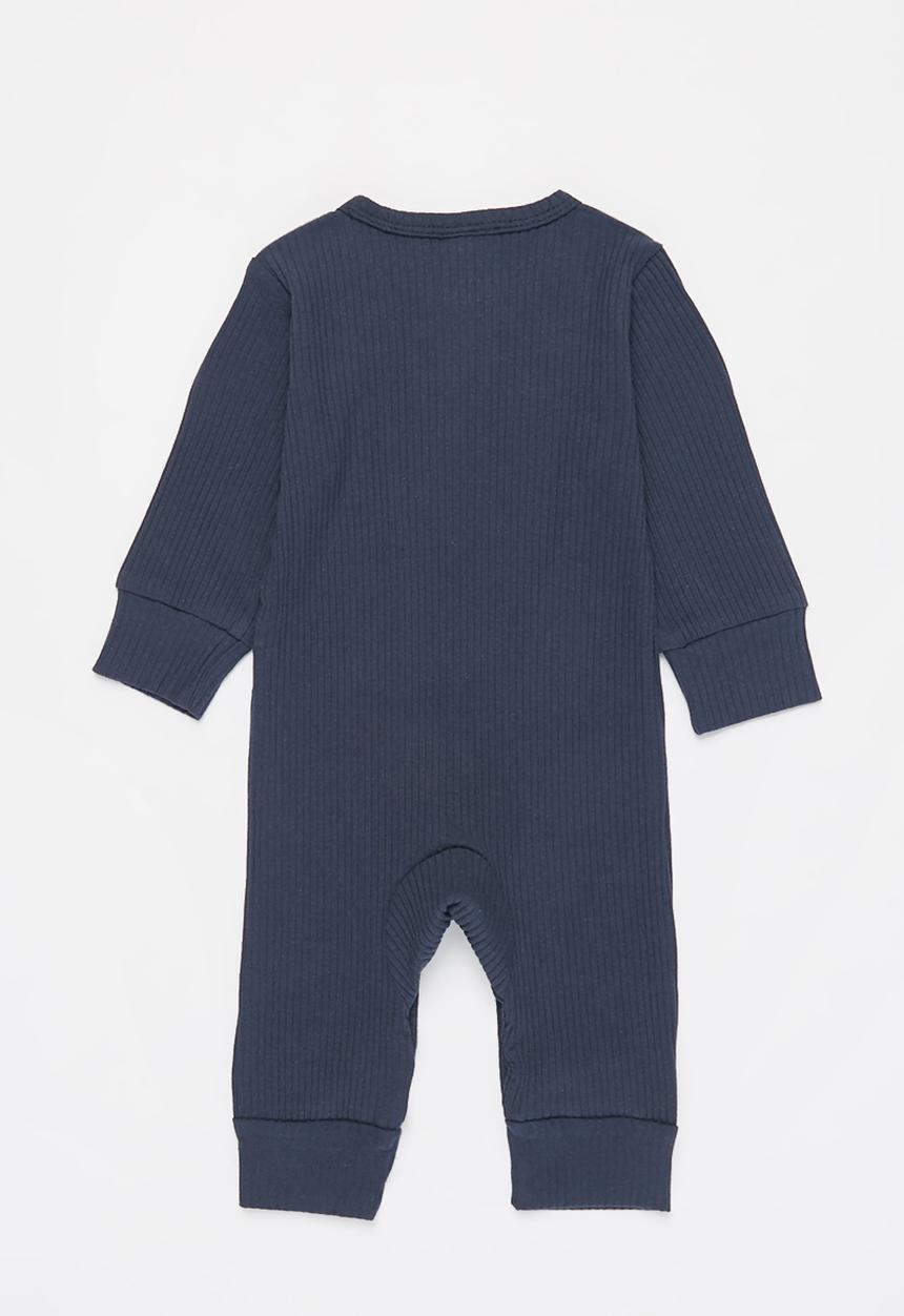 Pop Candy - Baby boys long sleeve romper with buttons - navy