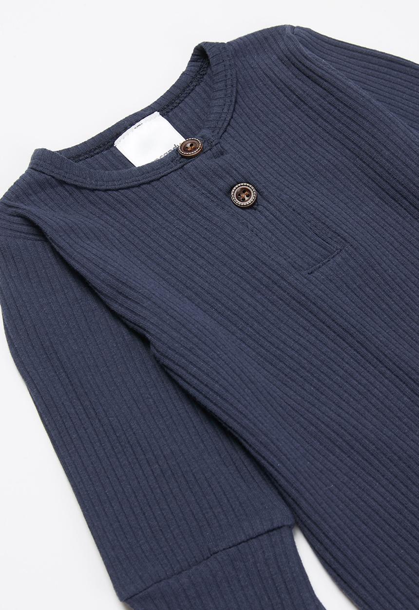 Pop Candy - Baby boys long sleeve romper with buttons - navy