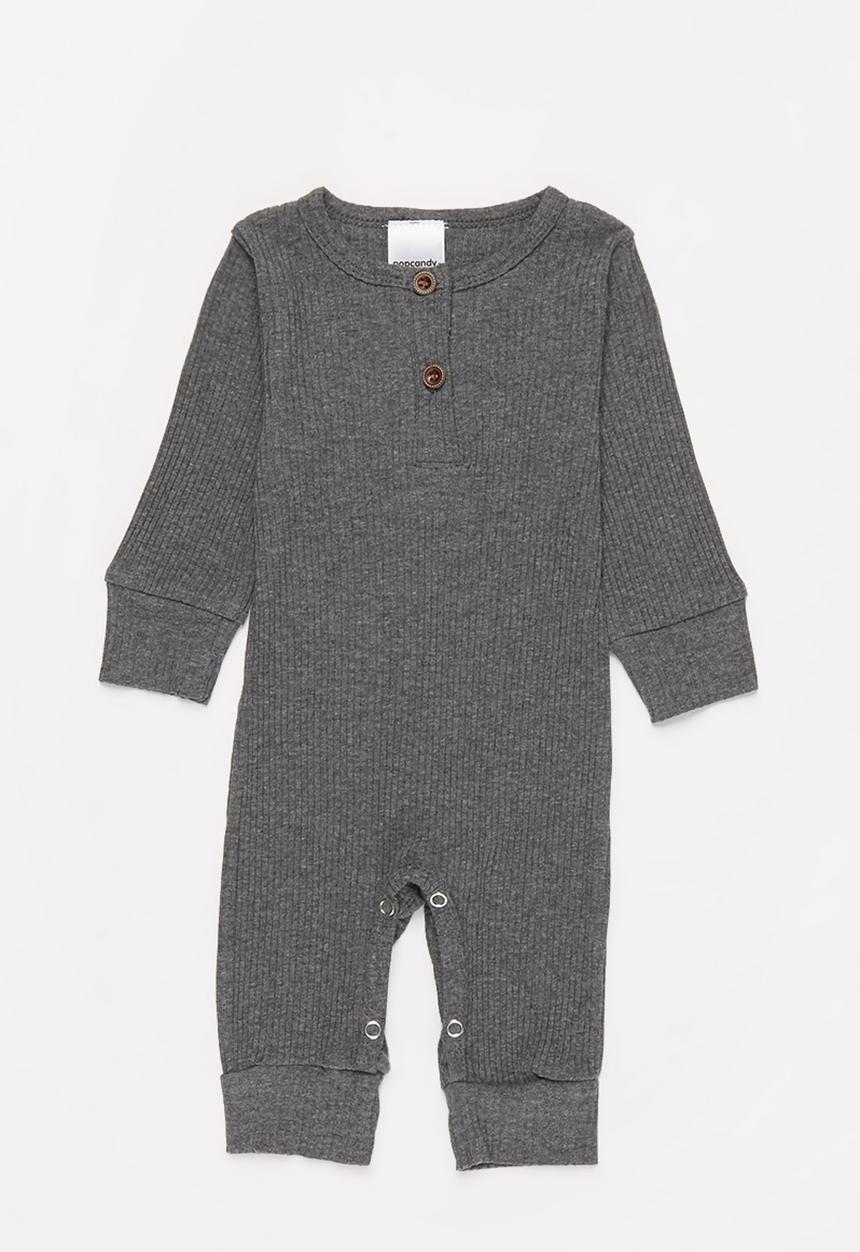 Pop Candy - Baby boys long sleeve romper with buttons - charcoal