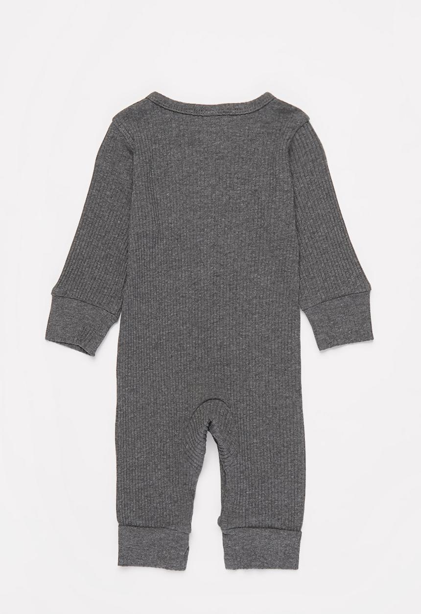 Pop Candy - Baby boys long sleeve romper with buttons - charcoal