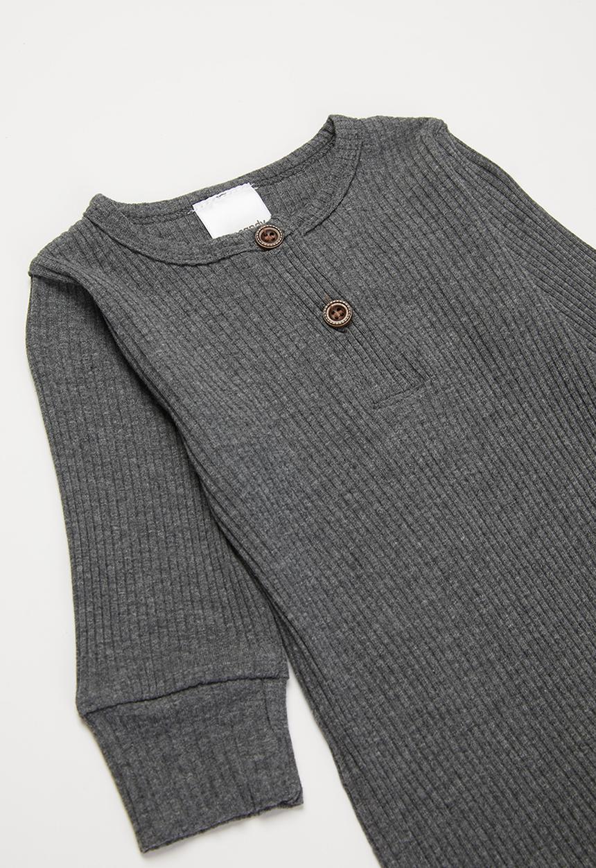 Pop Candy - Baby boys long sleeve romper with buttons - charcoal
