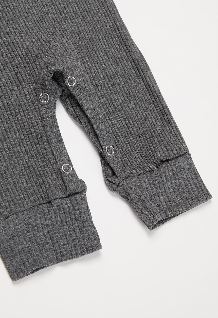Pop Candy - Baby boys long sleeve romper with buttons - charcoal