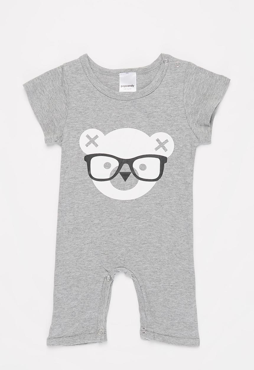 Pop Candy - Baby boys bear romper - grey