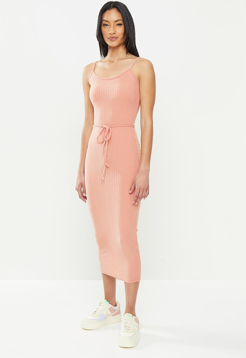 Missguided - Petite tie belt cami ribbed max dress - pink