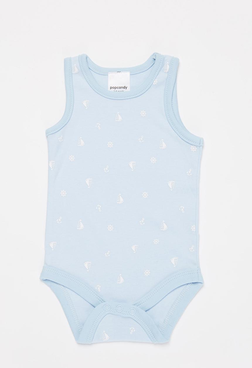 Pop Candy - Baby boys 3 pack shark bodyvests - blue