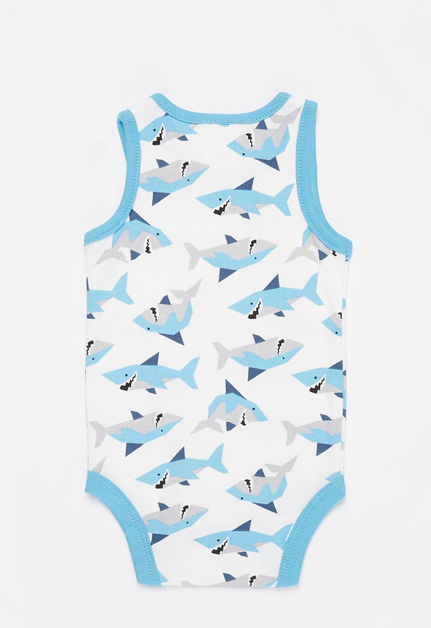 Pop Candy - Baby boys 3 pack shark bodyvests - blue
