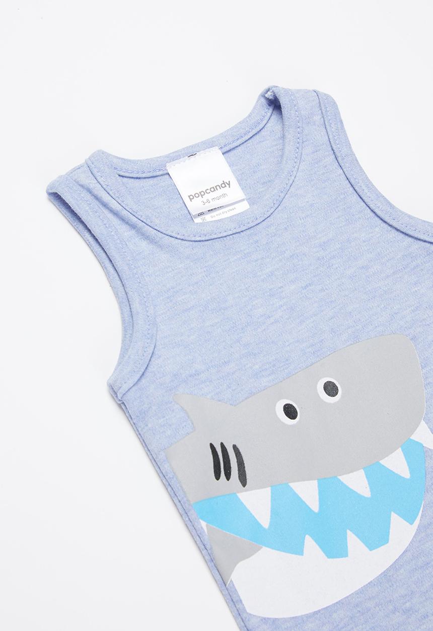 Pop Candy - Baby boys 3 pack shark bodyvests - blue