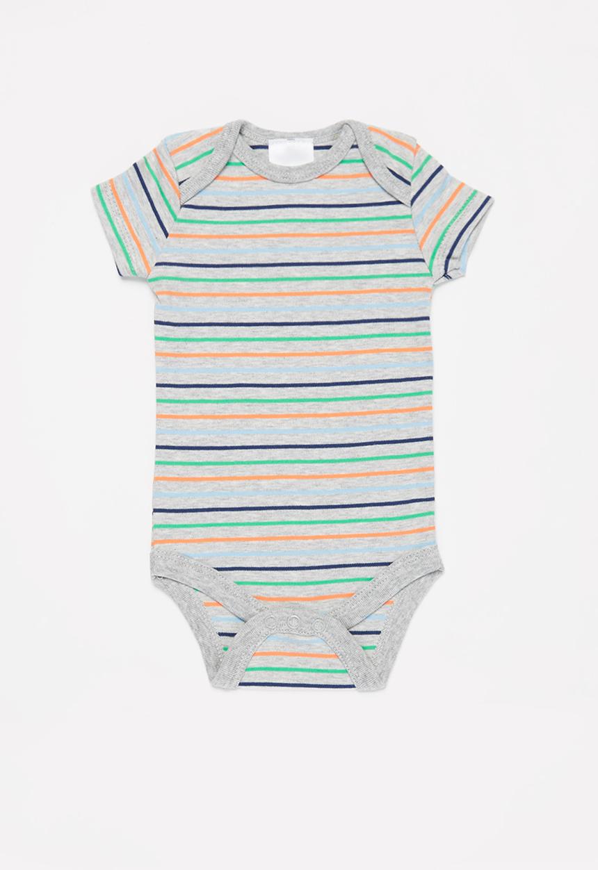 Pop Candy - Baby boys 3 pack animal bodyvests - yellow & grey