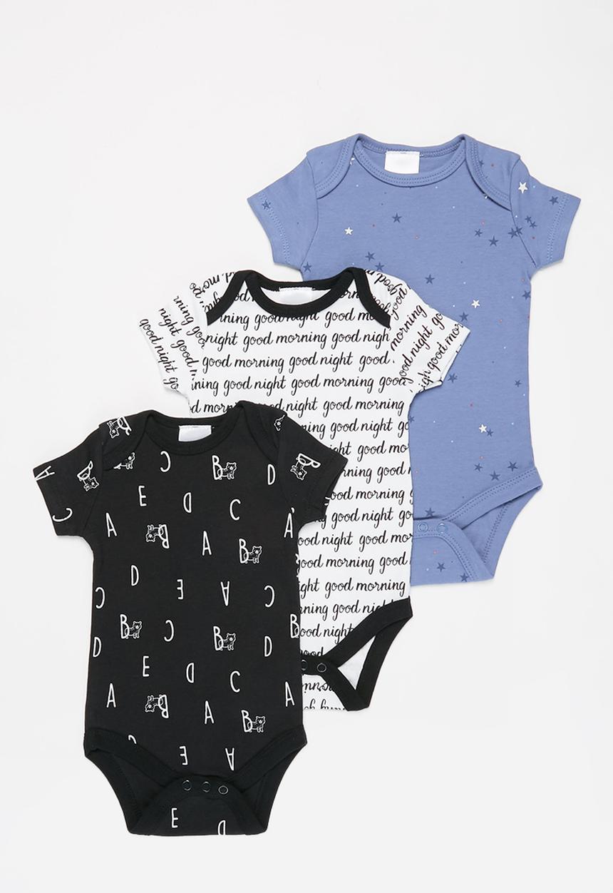 Pop Candy - Baby boys 3 pack alphabet bodyvests - multi 
