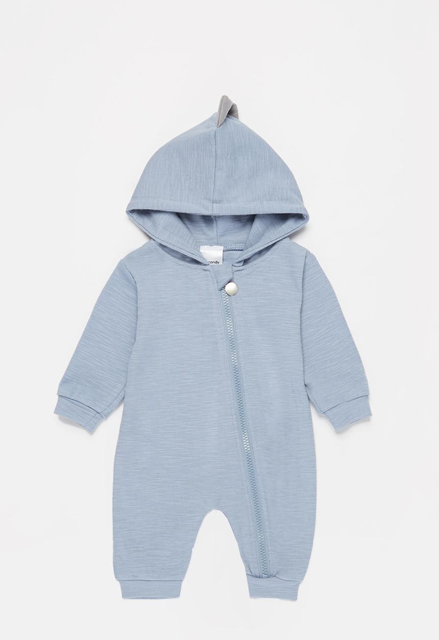 Pop Candy - Baby boys hooded dino romper - blue