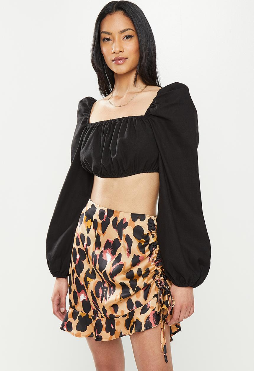 Missguided - Petite linen look crop top co-ord - black