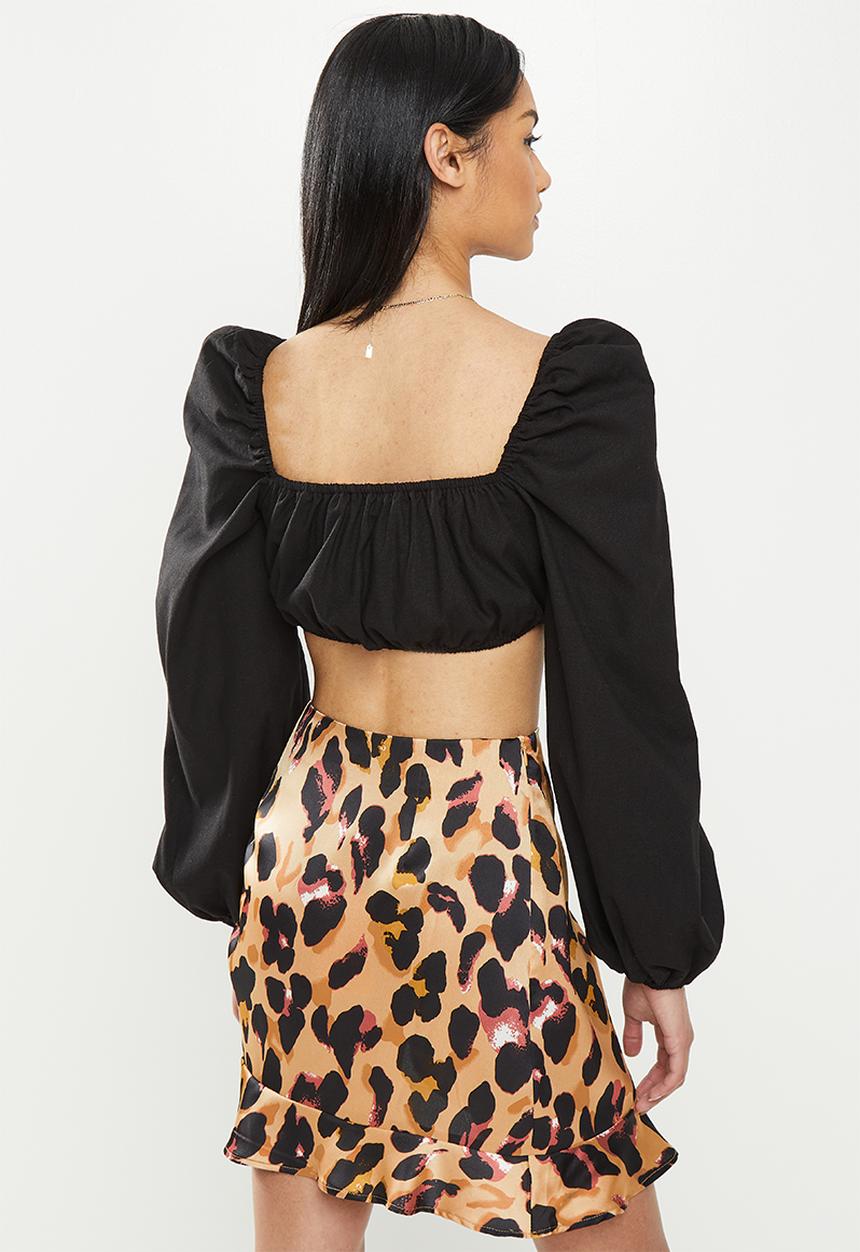 Missguided - Petite linen look crop top co-ord - black