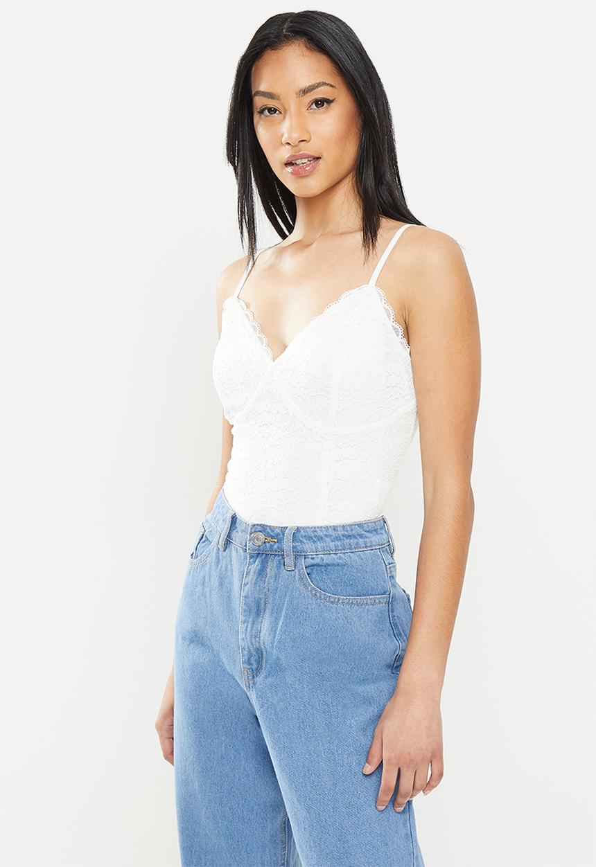 Glamorous - Petite lace bodysuit - white