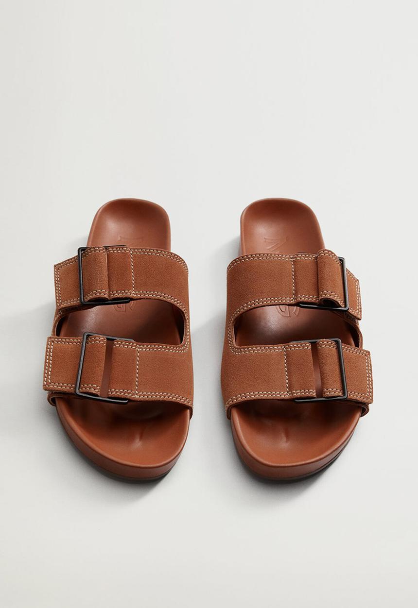 MANGO - Ceuta leather slide - medium orange