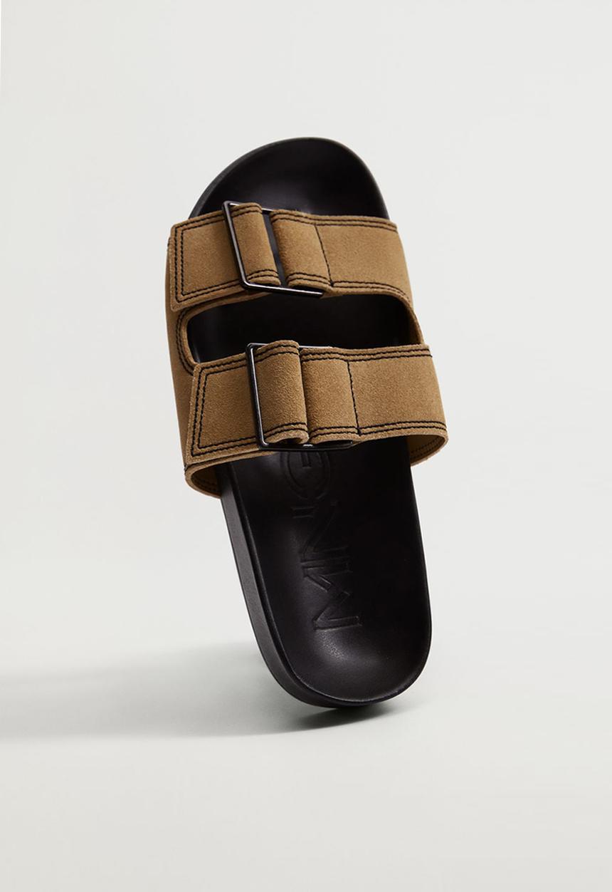MANGO - Ceuta leather slide - medium brown