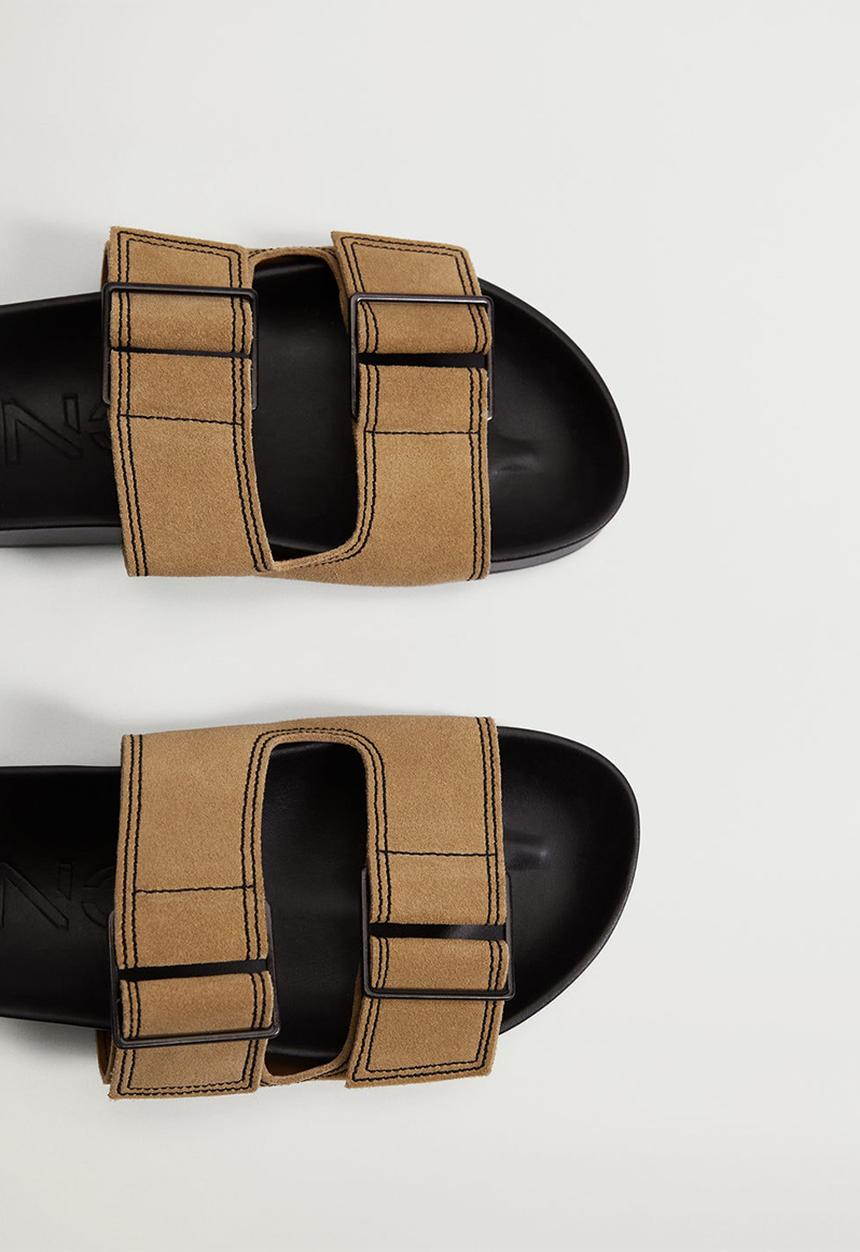 MANGO - Ceuta leather slide - medium brown