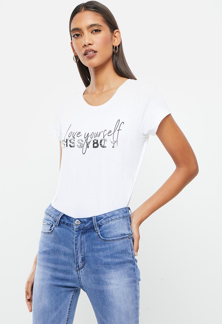 SISSY BOY - Costa rica: basic round neck, boxy, loose top - white