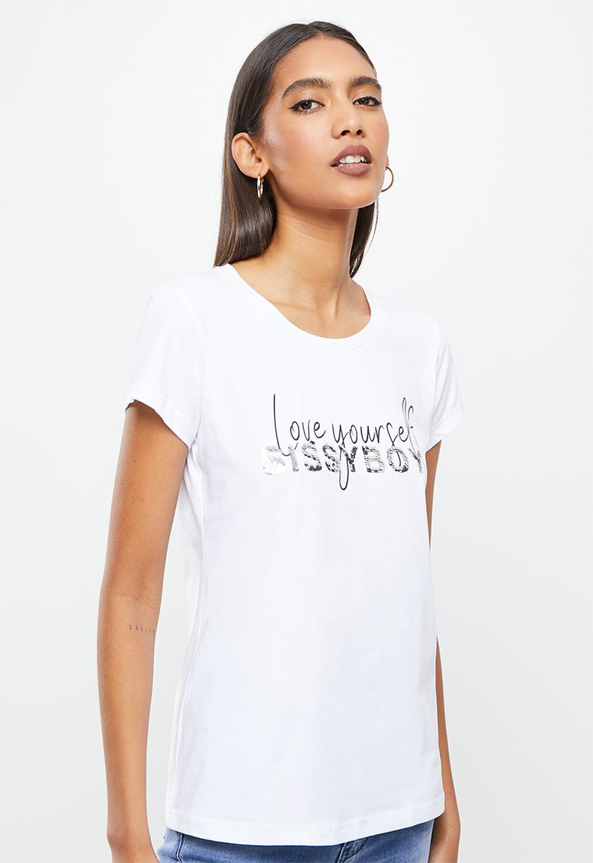 SISSY BOY - Costa rica: basic round neck, boxy, loose top - white
